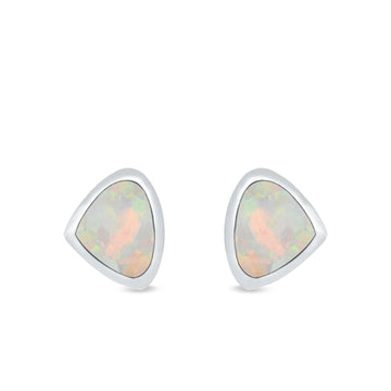 Pear Stud Earrings Lab Created White Opal 925 Sterling Silver (7mm)